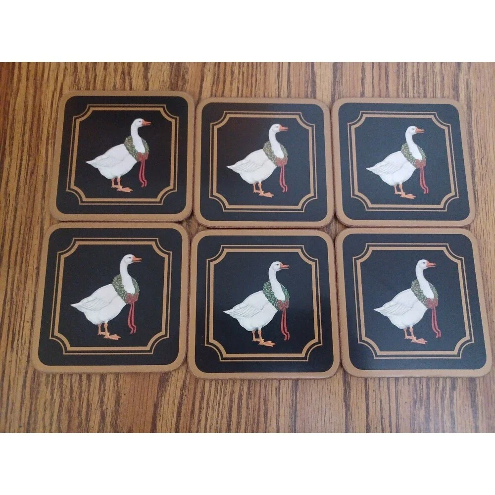 6 Pimpernel Christmas Goose Coasters English England Beer Mats In Original Box